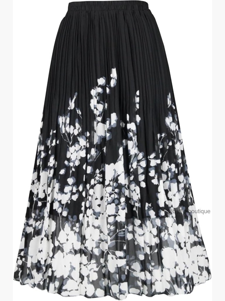 Chiffon Pleated Midi Skirt High Waist A-Line Flowy Casual